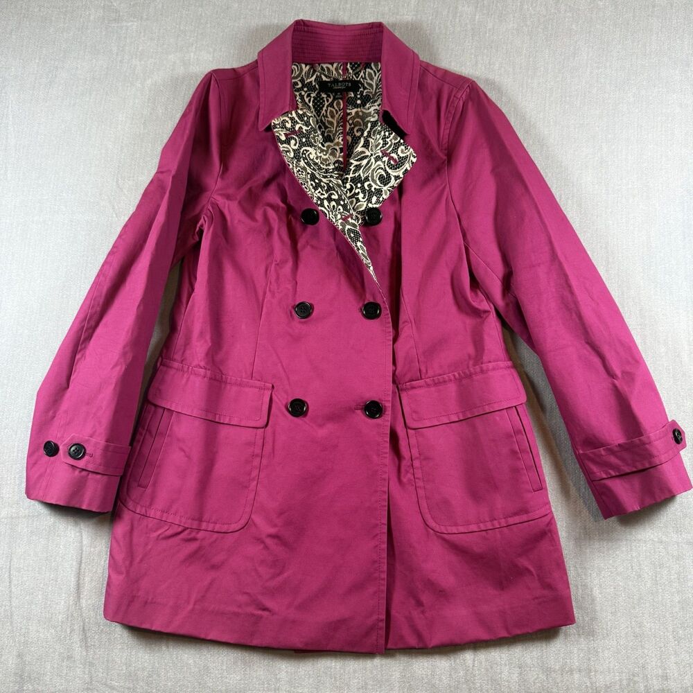 Talbots Pink Double Breasted Jacket Paisley Lace Print Lining Size 10 Barbiecore